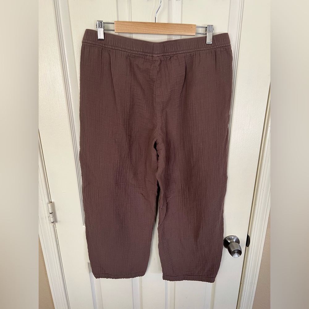 GAP Easy Gauze Barrel Pants Brown High Rise Elastic Waist L - Picture 9 of 10